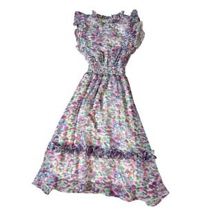 NWOT Aqua Girls Size 4/5 Dress Purple Pink Blue Ruffle Cinched Waist Flowy